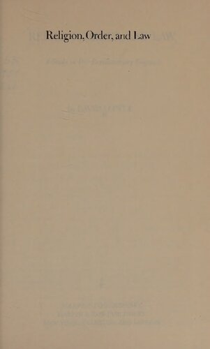 Religion, Order, and Law A Study in Pre-Revolutionary England