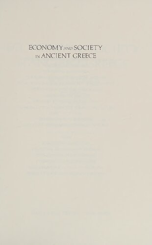 Economy and Society in Ancient Greece