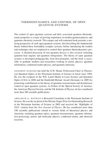 Thermodynamics and Control Of Open Quantum Systems