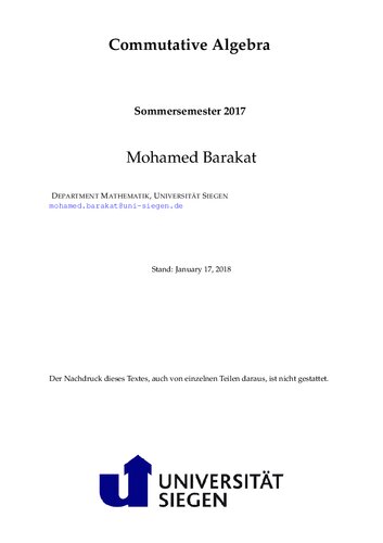 Commutative Algebra: Sommersemester 2017