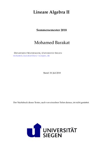 Lineare Algebra II: Sommersemester 2018