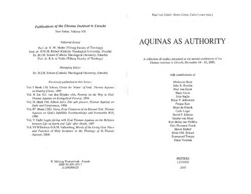 Aquinas as Authority A Collection of Studies Presented at the Second Conference of the Thomas Instituut Utrecht, December 14-16, 2000