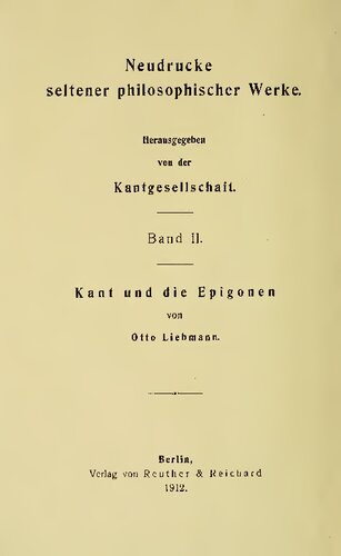 Kant und die Epigonen