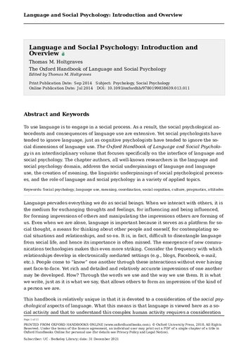 The Oxford Handbook of Language and Social Psychology
