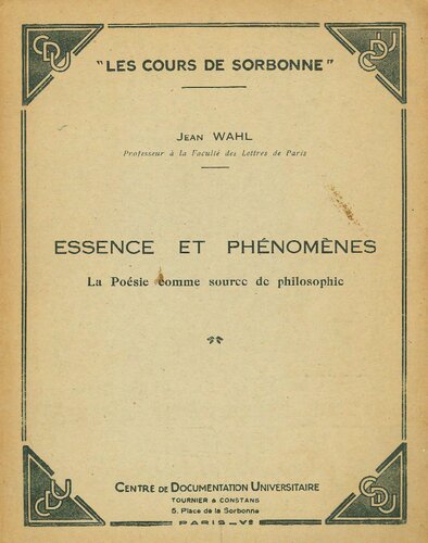 Essence et phenomenes : la Poesie comme source de philosophie