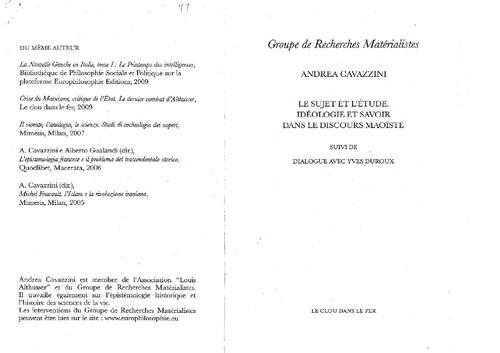 Le sujet et l'etude. Ideológie et savoir dans le discours maoiste
