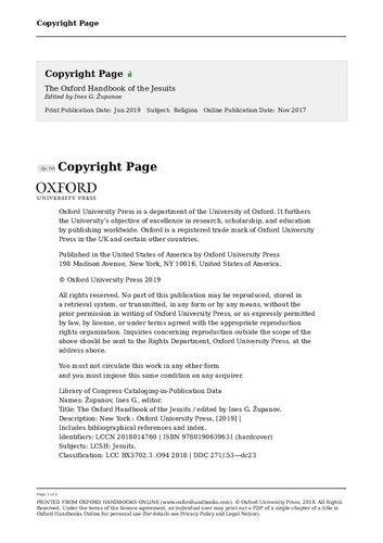 The Oxford Handbook of the Jesuits