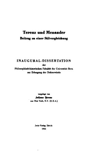 Terenz und Menander: Beitrag zu einer Stilvergleichung
