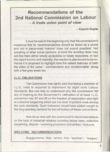 Recommendations of 2nd National Commission on Labour - A Trade Union Point of View