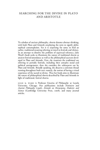 Searching for the Divine in Plato and Aristotle: Philosophical Theoria and Traditional Practice