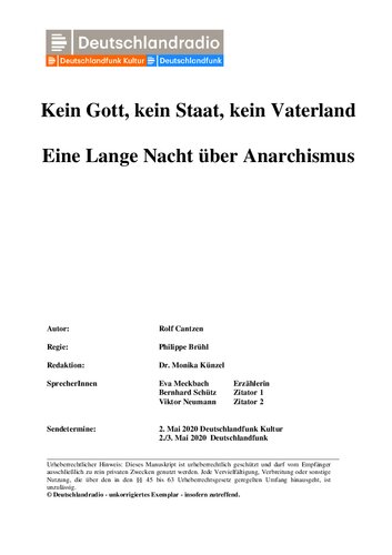 Kein Gott, kein Staat, kein Vaterland: Eine lange Nacht über Anarchismus