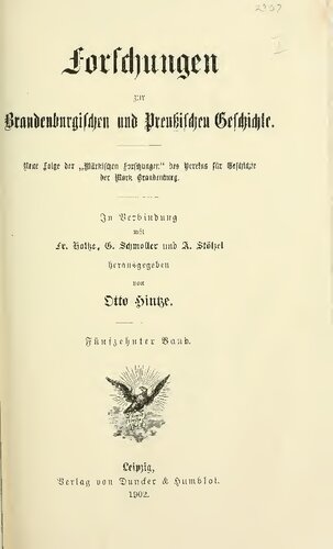 Forschungen zur Brandenburgischen und Preußischen Geschichte (Neue Folge der 