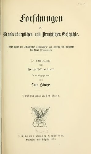 Forschungen zur Brandenburgischen und Preußischen Geschichte (Neue Folge der 