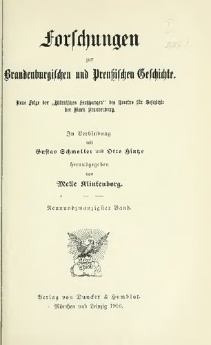 Forschungen zur Brandenburgischen und Preußischen Geschichte (Neue Folge der 