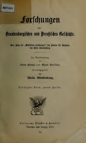 Forschungen zur Brandenburgischen und Preußischen Geschichte (Neue Folge der 