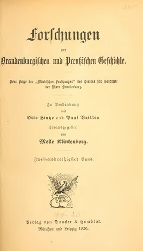 Forschungen zur Brandenburgischen und Preußischen Geschichte (Neue Folge der 