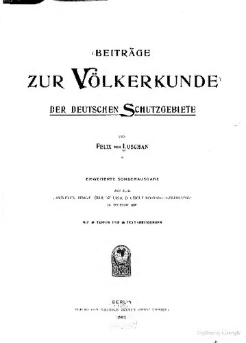 Beiträge zur Völkerkunde der deutschen Schutzgebiete