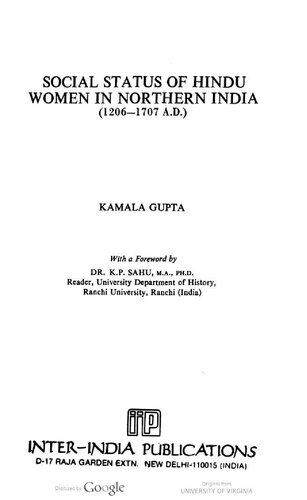 Social Status of Hindu Women in Northern India (1206—1707 A.D.)