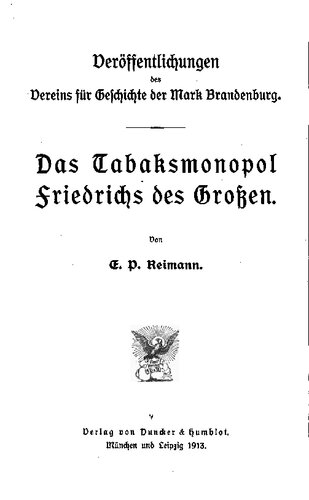 Das Tabaksmonopol Friedrichs des Großen