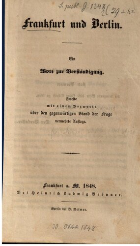 Frankfurt und Berlin : Ein Wort zur Verständigung