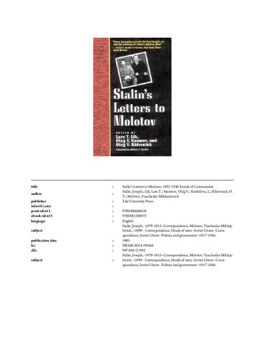 Stalin's Letters to Molotov: 1925-1936 (Annals of Communism Series)