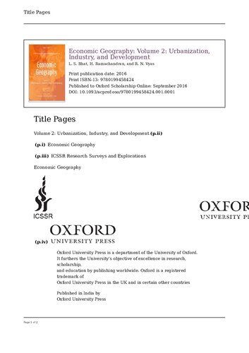 Economic Geography Volume 2: Urbanization, Industry, and Development$ Economic Geography: Volume 2: Urbanization, Industry, and Development