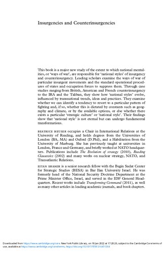 Insurgencies and Counterinsurgencies: National Styles and Strategic Cultures