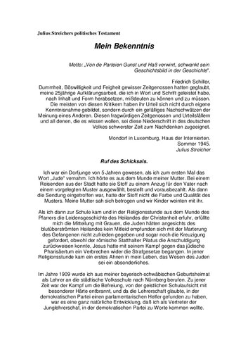 Streicher, Julius - Sein politisches Testament (1945, 30 S., Text)