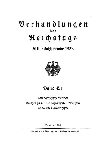 Verhandlungen des Reichstags - 1933 - 8. Wahlperiode (1934, 203 S., Scan, Fraktur)