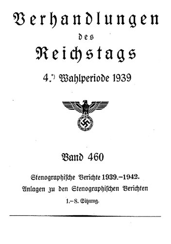 Verhandlungen des Reichstags - 1939 - 4. Wahlperiode (1942, 219 S., Scan, Fraktur)