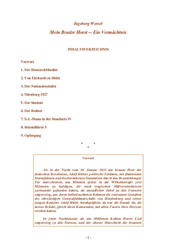 Wessel, Ingeborg - Mein Bruder Horst - Ein Vermaechtnis (1933, 61 S., Text)