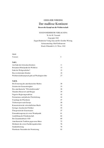 Wirsing, Giselher - Der masslose Kontinent - Roosevelts Kampf um die Weltherrschaft (1943, 193 S., Text).