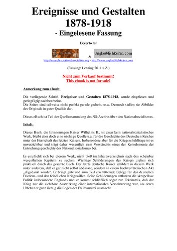 Wilhelm II. - Ereignisse und Gestalten 1878-1918 (1922, 328 S., Scan, Fraktur)