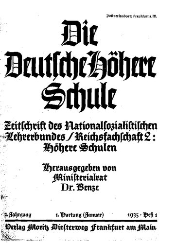 Zeitschrift des NS-Lehrerbundes - Die Deutsche Hoehere Schule - Heft 1 (1935, 40 S., Scan, Fraktur)
