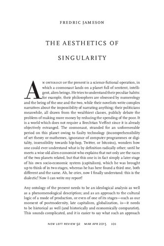 The Aesthetics of Singularity