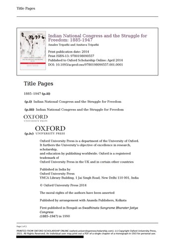 Indian National Congress and the Struggle for Freedom: 1885-1947