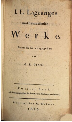 J. L. Lagranges mathematische Werke