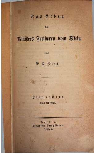 Das Leben des Ministers Freiherrn vom Stein / 1815 bis 1823