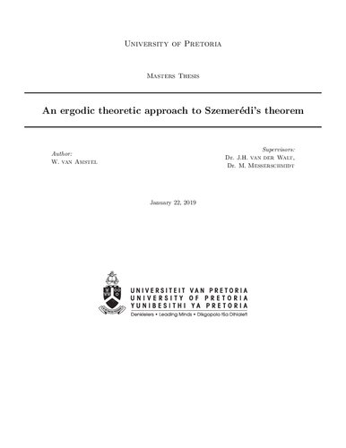 An ergodic theoretic approach to Szemerédi's theorem [Thesis]