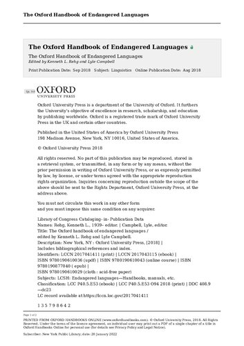 The Oxford Handbook of Endangered Languages