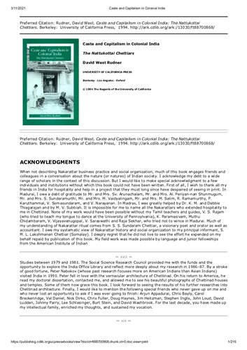 Caste and Capitalism in Colonial India: The Nattukottai Chettiars