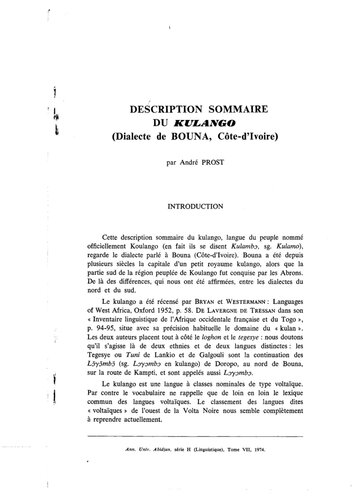 Description sommaire du koulango (dialecte du Bouna, Côte d'Ivoire)