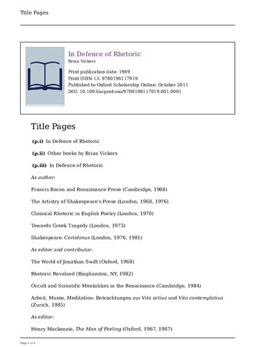 In Defence of Rhetoric