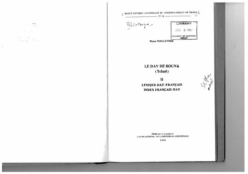Le Day de Bouna (Tchad), II : Lexique Day-Français, Index Français-Day