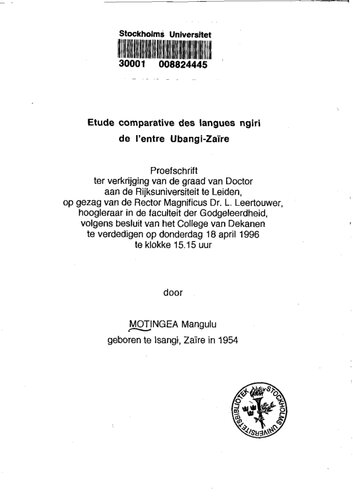 Etude comparative des langues ngiri de l’entre Ubangi-Zaïre