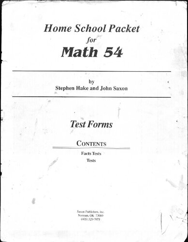 Home School Packet for Math 54 (First Edition)