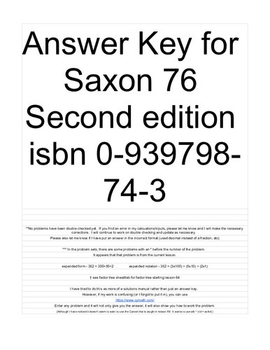 Saxon 76 second Edition Solutions