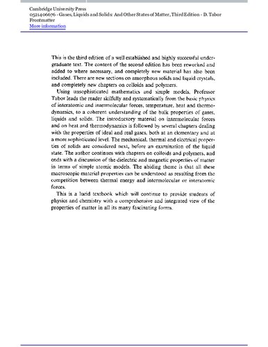 Gases, Liquids and Solids and other states of matter