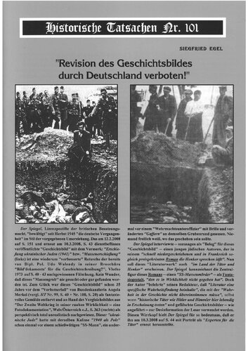 Historische Tatsachen - Nr. 101 - Siegfried Egel - 'Revision des Geschichtsbildes durch Deutschland verboten!'