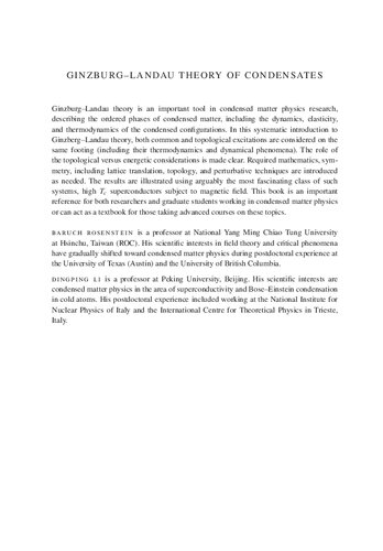 Ginzburg–Landau Theory of Condensates: Thermodynamics, Dynamics and Formation of Topological Matter